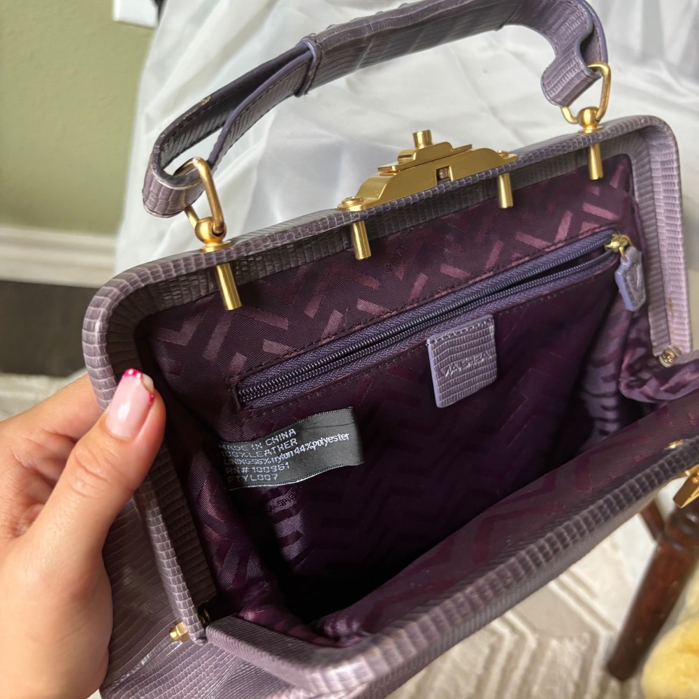 Vintage 90s Via Spiga Purple Leather Shoulder Bag - Picture 4 of 8